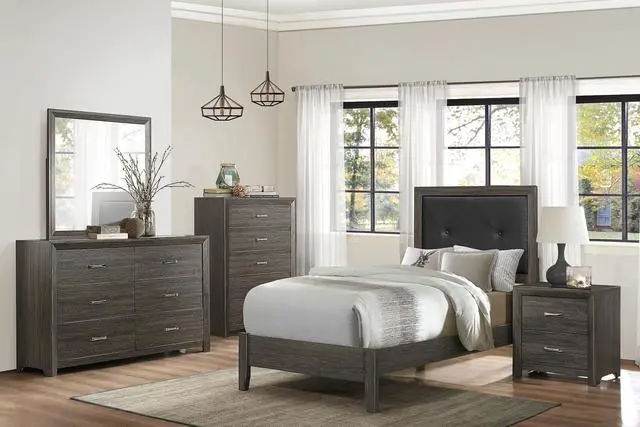 Alt view image 5 of 6 - Dark Gray Finish Nightstand 1Pc Chrome Tone Handles Contemporary Design Bedroom Furniture Bed Side Table