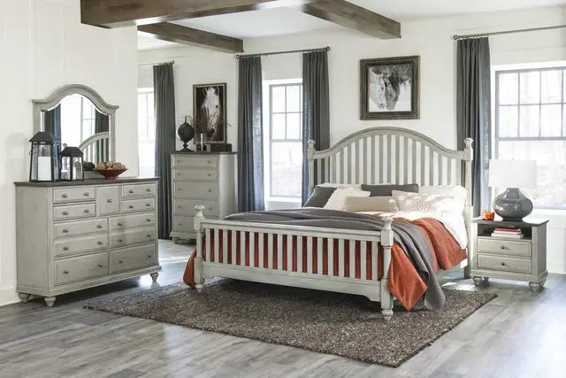 Alt view image 7 of 7 - Classic Light Gray Finish 1Pc Nightstand With 2X Drawers And Storage Cubby Dark Brown Top Modern Farmhouse Design Bedroom Furniture Side Table