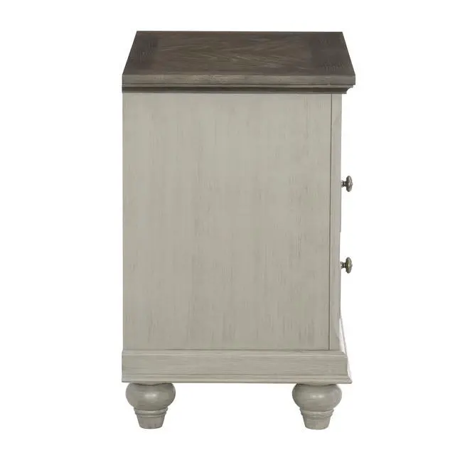 Alt view image 6 of 7 - Classic Light Gray Finish 1Pc Nightstand With 2X Drawers And Storage Cubby Dark Brown Top Modern Farmhouse Design Bedroom Furniture Side Table