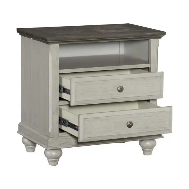 Alt view image 2 of 7 - Classic Light Gray Finish 1Pc Nightstand With 2X Drawers And Storage Cubby Dark Brown Top Modern Farmhouse Design Bedroom Furniture Side Table