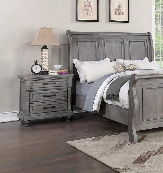 Main image of Contemporary Modern Look Antique Gray Oak Finish 1Pc Nightstand Storage Space Bedside Table Oak Veneer Bedroom Furniture