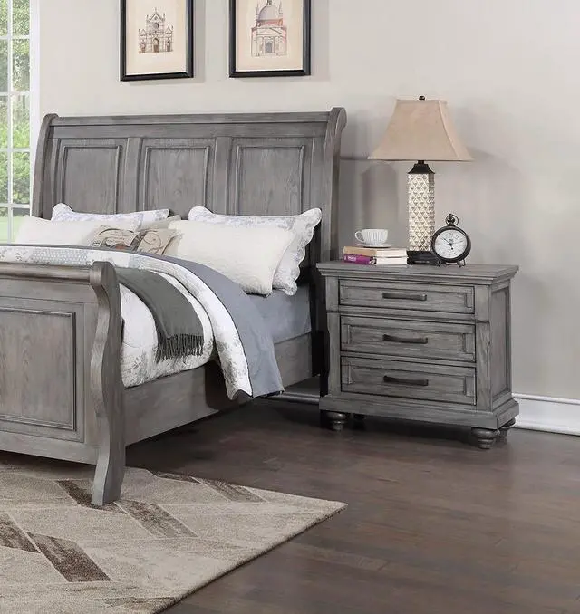 Alt view image 2 of 7 - Contemporary Modern Look Antique Gray Oak Finish 1Pc Nightstand Storage Space Bedside Table Oak Veneer Bedroom Furniture