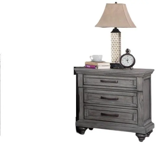 Alt view image 3 of 7 - Contemporary Modern Look Antique Gray Oak Finish 1Pc Nightstand Storage Space Bedside Table Oak Veneer Bedroom Furniture