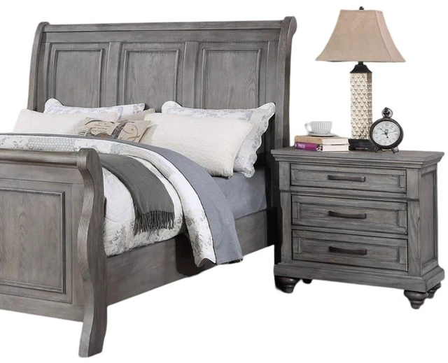 Alt view image 6 of 7 - Contemporary Modern Look Antique Gray Oak Finish 1Pc Nightstand Storage Space Bedside Table Oak Veneer Bedroom Furniture