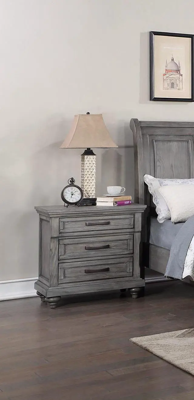 Alt view image 7 of 7 - Contemporary Modern Look Antique Gray Oak Finish 1Pc Nightstand Storage Space Bedside Table Oak Veneer Bedroom Furniture