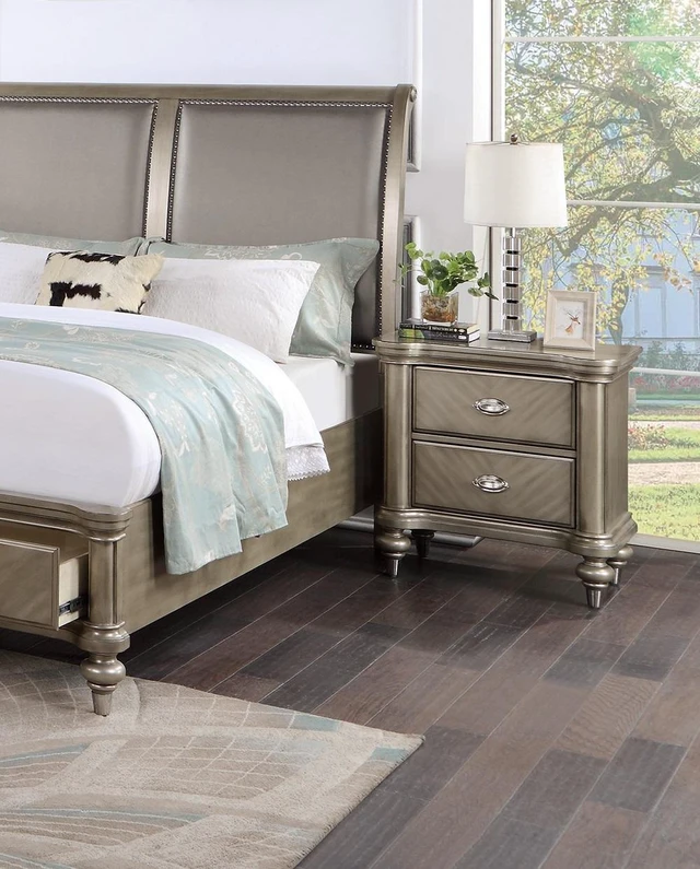Alt view image 3 of 7 - Luxury Classic Antique Silver / Champagne Finish 1Pc Nightstand Storage Space Bedside Table Bedroom Furniture