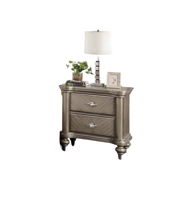 Alt view image 5 of 7 - Luxury Classic Antique Silver / Champagne Finish 1Pc Nightstand Storage Space Bedside Table Bedroom Furniture