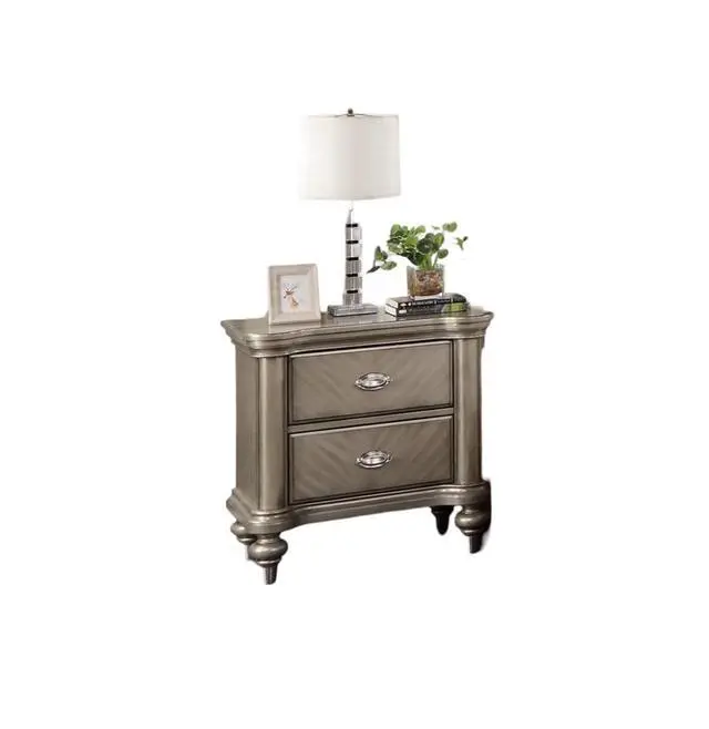 Alt view image 4 of 7 - Luxury Classic Antique Silver / Champagne Finish 1Pc Nightstand Storage Space Bedside Table Bedroom Furniture