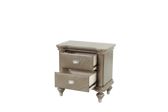 Alt view image 7 of 7 - Luxury Classic Antique Silver / Champagne Finish 1Pc Nightstand Storage Space Bedside Table Bedroom Furniture