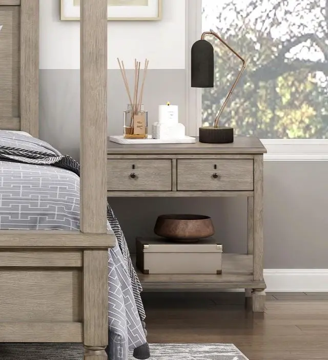 Alt view image 5 of 7 - Gray Oak Finish Classic Transitional Bedroom Furniture 1Pc Nightstand Of 2 Drawers Open Bottom Shelf Wooden Furniture Bedside Table