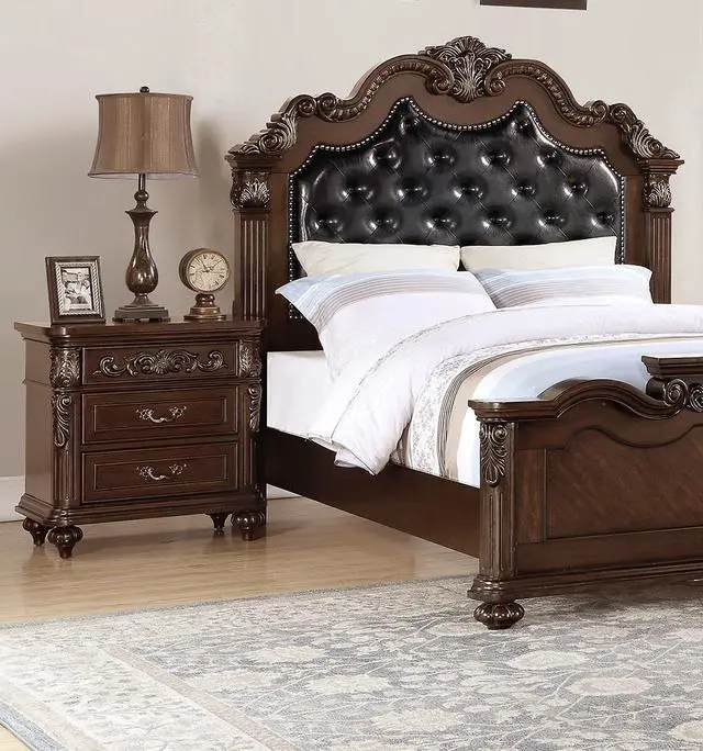 Main image of Traditional Antique Walnut 1Pc Nightstand Bedroom Furniture Cherry Veneer 2-Drawers Hanging Pull Bedside Table
