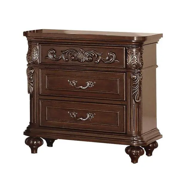 Alt view image 3 of 7 - Traditional Antique Walnut 1Pc Nightstand Bedroom Furniture Cherry Veneer 2-Drawers Hanging Pull Bedside Table