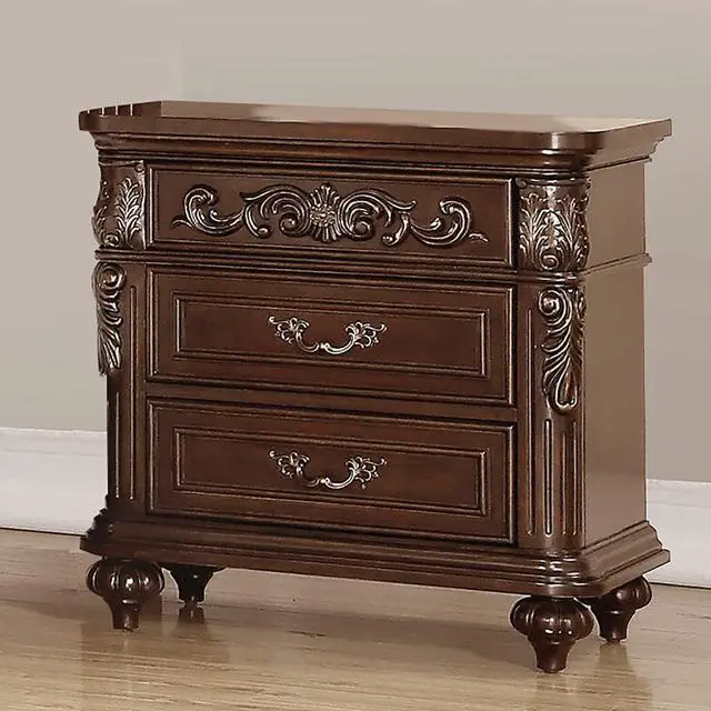 Alt view image 4 of 7 - Traditional Antique Walnut 1Pc Nightstand Bedroom Furniture Cherry Veneer 2-Drawers Hanging Pull Bedside Table