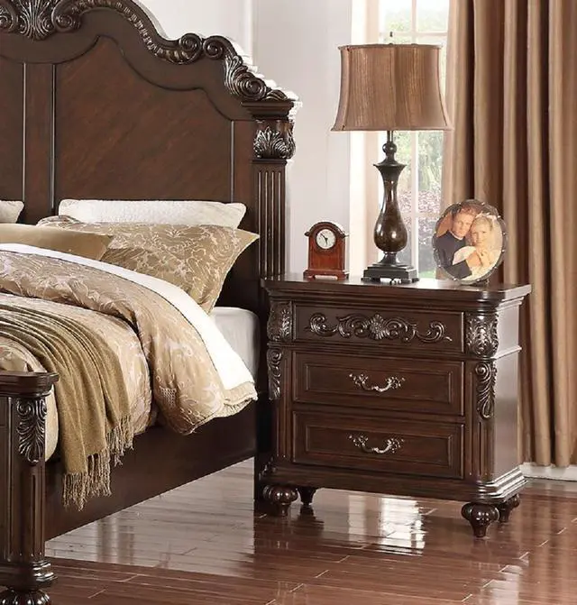 Alt view image 2 of 7 - Traditional Antique Walnut 1Pc Nightstand Bedroom Furniture Cherry Veneer 2-Drawers Hanging Pull Bedside Table