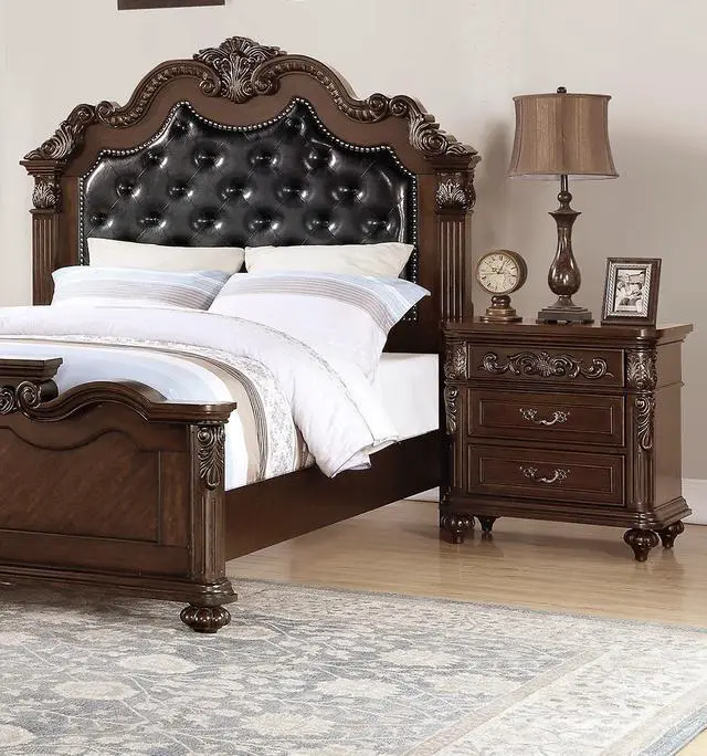 Alt view image 6 of 7 - Traditional Antique Walnut 1Pc Nightstand Bedroom Furniture Cherry Veneer 2-Drawers Hanging Pull Bedside Table