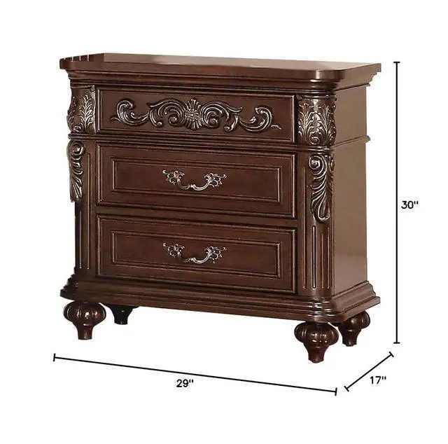 Alt view image 7 of 7 - Traditional Antique Walnut 1Pc Nightstand Bedroom Furniture Cherry Veneer 2-Drawers Hanging Pull Bedside Table