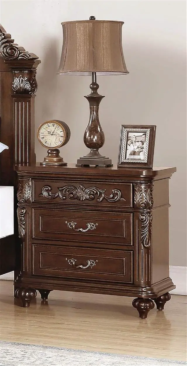 Alt view image 5 of 7 - Traditional Antique Walnut 1Pc Nightstand Bedroom Furniture Cherry Veneer 2-Drawers Hanging Pull Bedside Table