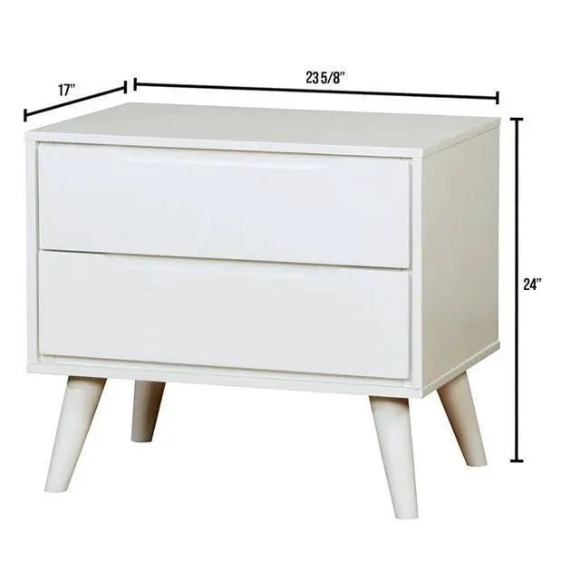 Alt view image 6 of 7 - Mid-Century Modern White Color 1Pc Nightstand Bedroom Furniture Solid Wood Round Tapered Legs 2-Drawers Bedside Table