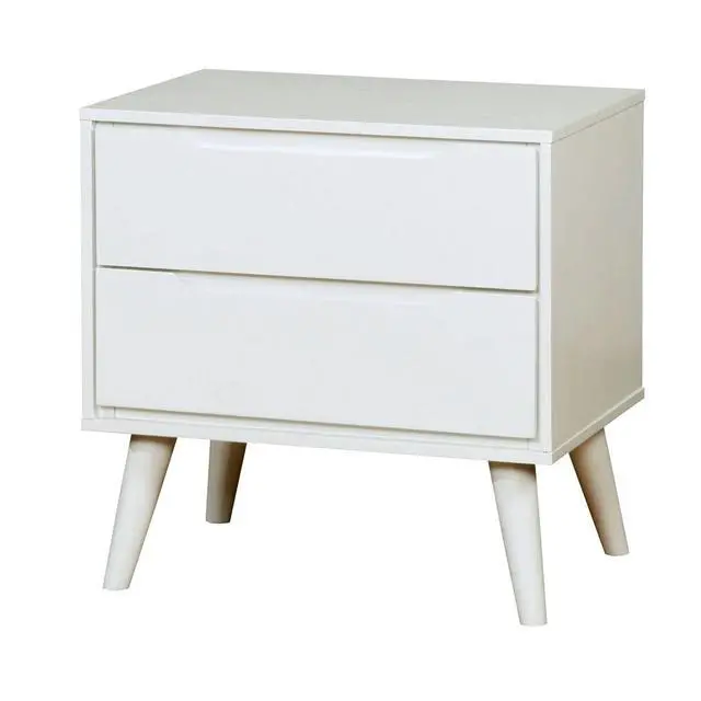 Alt view image 7 of 7 - Mid-Century Modern White Color 1Pc Nightstand Bedroom Furniture Solid Wood Round Tapered Legs 2-Drawers Bedside Table