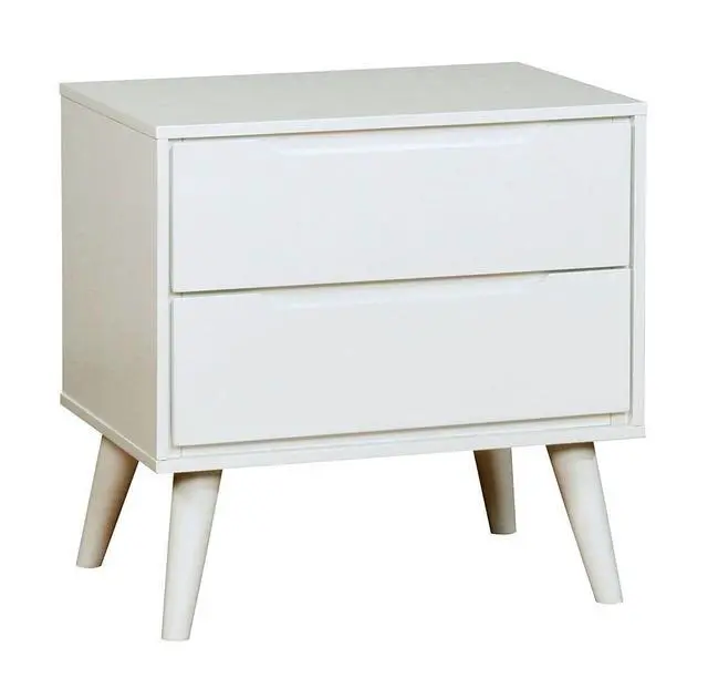 Alt view image 5 of 7 - Mid-Century Modern White Color 1Pc Nightstand Bedroom Furniture Solid Wood Round Tapered Legs 2-Drawers Bedside Table