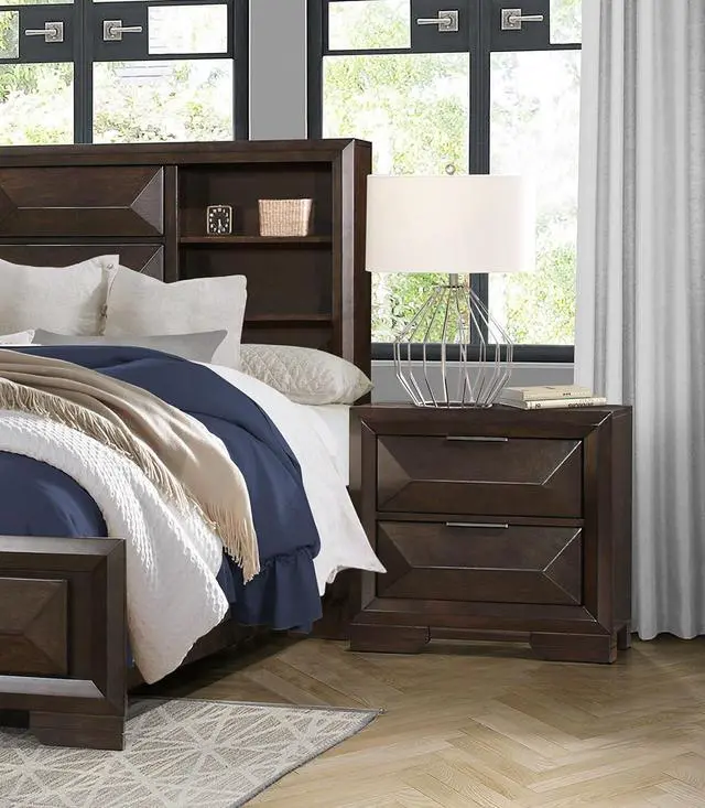Alt view image 4 of 5 - Contemporary Design 2-Drawers Nightstand 1Pc Bedroom Furniture Warm Espresso Finish Raised Panel Front