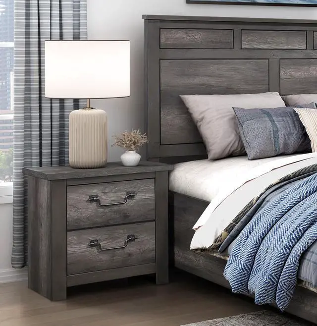 Alt view image 2 of 6 - Gray Finish 2-Drawers Storage Nightstand 1Pc Wooden Furniture Traditional Design Bedside Cabinet