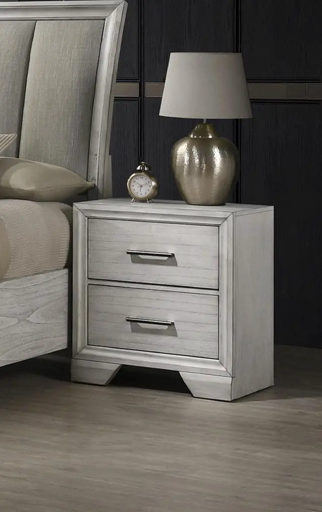 Alt view image 2 of 5 - 1Pc Contemporary Style Two Storage Drawers Nightstand End Table Bedroom Solid Wood Wooden Furniture Dark Wood Finish