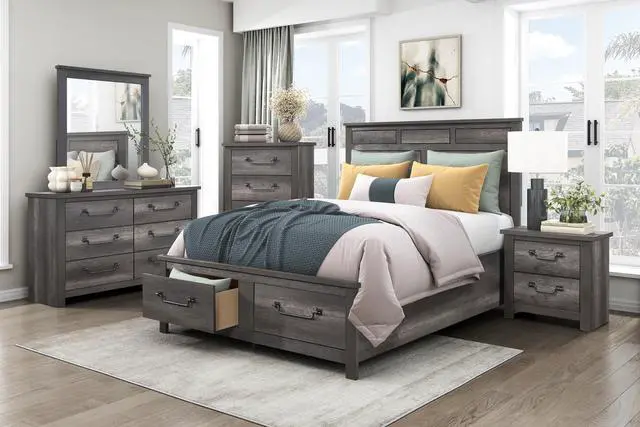 Alt view image 5 of 6 - Gray Finish 2-Drawers Storage Nightstand 1Pc Wooden Furniture Traditional Design Bedside Cabinet