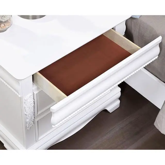Alt view image 3 of 7 - Classic White Color 1Pc Nightstand Bedroom Furniture Solid Wood Nickel Hanging Pulls 2-Drawers Bedside Table