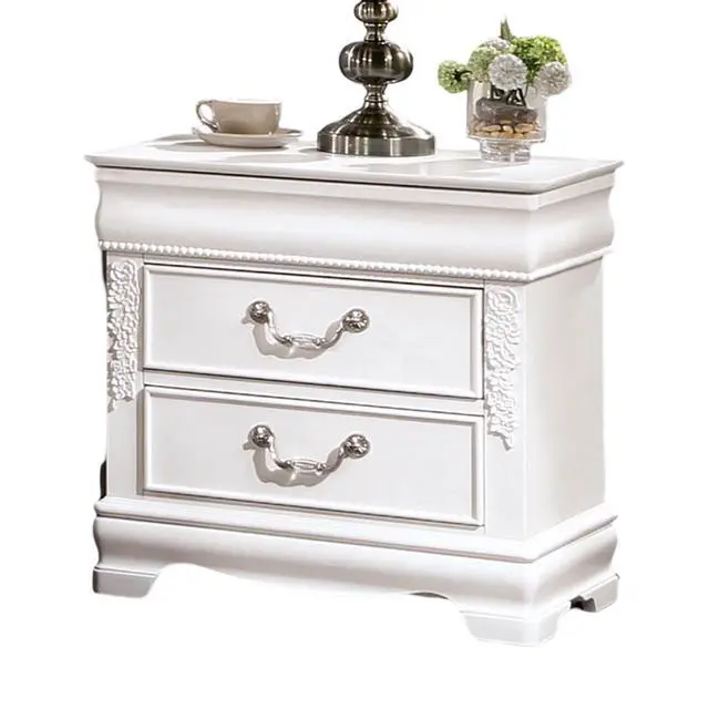 Alt view image 5 of 7 - Classic White Color 1Pc Nightstand Bedroom Furniture Solid Wood Nickel Hanging Pulls 2-Drawers Bedside Table