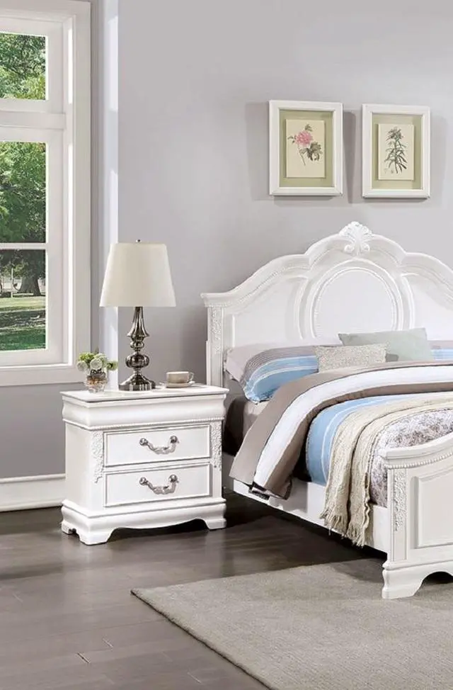 Alt view image 7 of 7 - Classic White Color 1Pc Nightstand Bedroom Furniture Solid Wood Nickel Hanging Pulls 2-Drawers Bedside Table