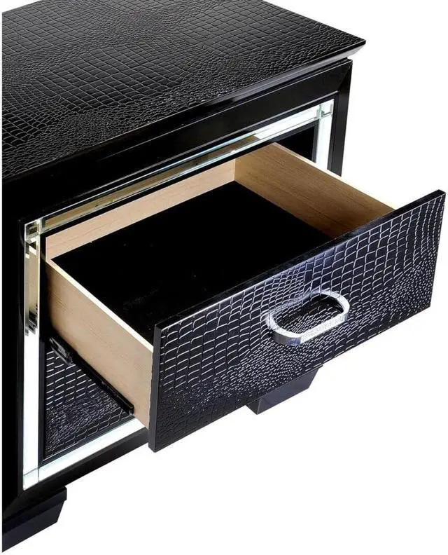 Alt view image 3 of 7 - Contemporary 1Pc Nightstand Black Bedside Table Led Light English Dovetail Drawer Bedroom Furniture
