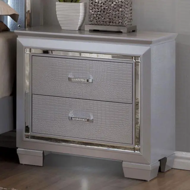 Alt view image 2 of 7 - Contemporary 1Pc Nightstand Silver Bedside Table Led Light English Dovetail Drawer Bedroom Furniture