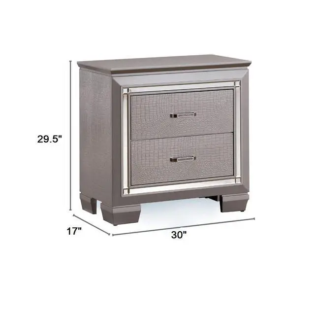 Alt view image 6 of 7 - Contemporary 1Pc Nightstand Silver Bedside Table Led Light English Dovetail Drawer Bedroom Furniture