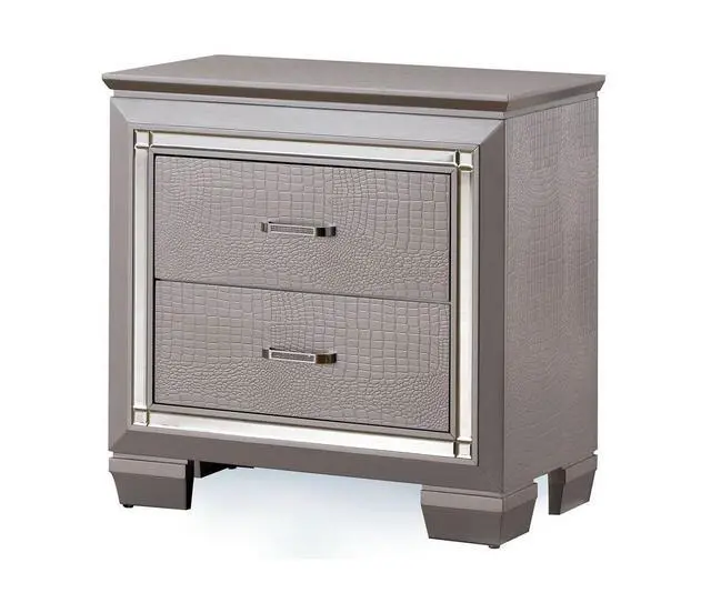 Alt view image 4 of 7 - Contemporary 1Pc Nightstand Silver Bedside Table Led Light English Dovetail Drawer Bedroom Furniture