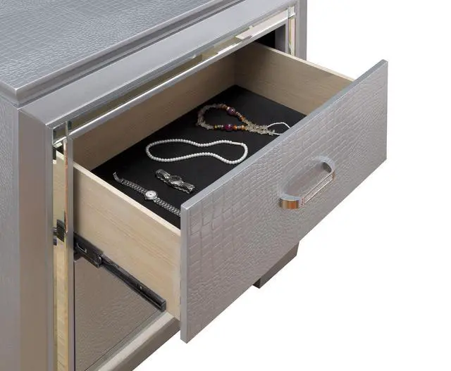 Alt view image 3 of 7 - Contemporary 1Pc Nightstand Silver Bedside Table Led Light English Dovetail Drawer Bedroom Furniture