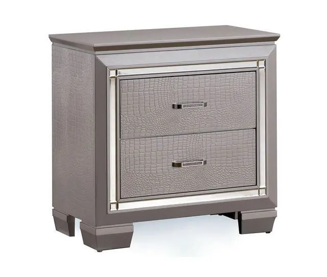 Alt view image 5 of 7 - Contemporary 1Pc Nightstand Silver Bedside Table Led Light English Dovetail Drawer Bedroom Furniture