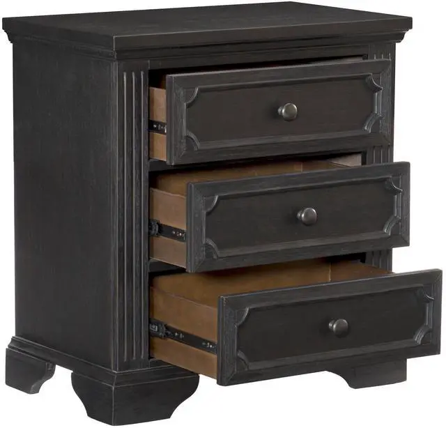 Alt view image 4 of 6 - Traditional Design 3-Drawers Nightstand 1Pc Charcoal Finish Rustic Style Bedroom Furniture