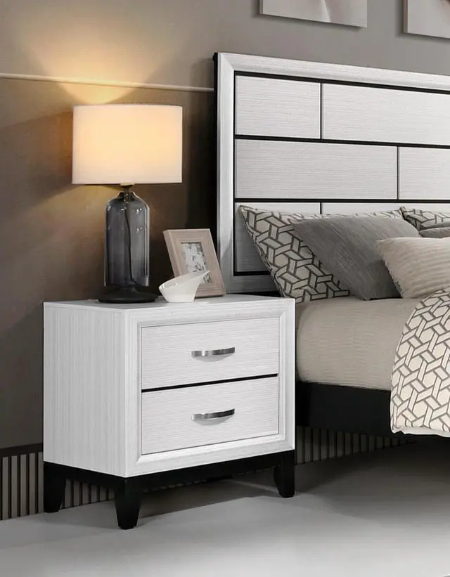 Main image of Modern Contemporary White Finish Storage Nightstand Of 2X Drawers 1Pc Wooden Bedroom Furniture