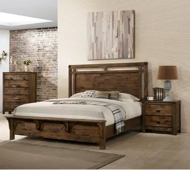 Alt view image 6 of 6 - 1pc Rustic Brown Two Drawer Nightstand Bedroom Solid Wood Wooden Furniture Nightstand End Table
