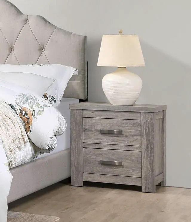 Alt view image 3 of 7 - Bedroom Furniture Rustic Light Grey Simple 1pc Nightstand 2-Drawers Bed Side Table Solidwood