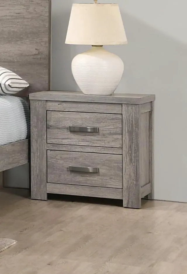 Alt view image 2 of 7 - Bedroom Furniture Rustic Light Grey Simple 1pc Nightstand 2-Drawers Bed Side Table Solidwood