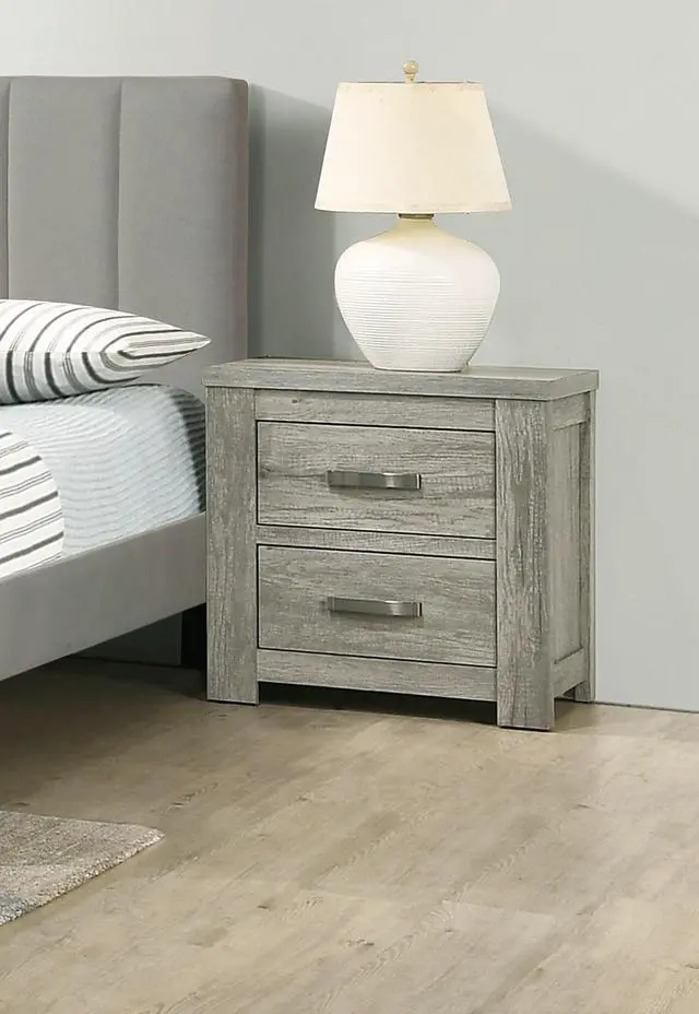 Alt view image 7 of 7 - Bedroom Furniture Rustic Light Grey Simple 1pc Nightstand 2-Drawers Bed Side Table Solidwood
