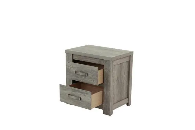 Alt view image 4 of 7 - Bedroom Furniture Rustic Light Grey Simple 1pc Nightstand 2-Drawers Bed Side Table Solidwood