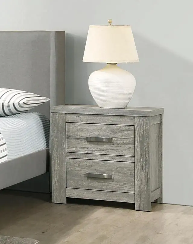 Alt view image 6 of 7 - Bedroom Furniture Rustic Light Grey Simple 1pc Nightstand 2-Drawers Bed Side Table Solidwood