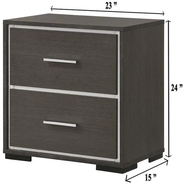 Alt view image 5 of 6 - 1Pc Contemporary 2-Drawer Nightstand With Chrome Accents Gray Rustic Finish Bedroom Wooden Furniture
