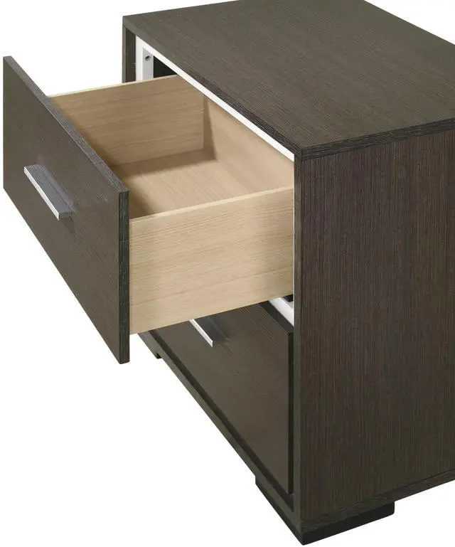 Alt view image 3 of 6 - 1Pc Contemporary 2-Drawer Nightstand With Chrome Accents Gray Rustic Finish Bedroom Wooden Furniture