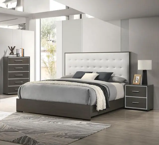 Alt view image 6 of 6 - 1Pc Contemporary 2-Drawer Nightstand With Chrome Accents Gray Rustic Finish Bedroom Wooden Furniture