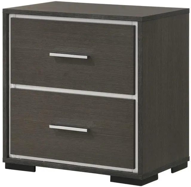Alt view image 2 of 6 - 1Pc Contemporary 2-Drawer Nightstand With Chrome Accents Gray Rustic Finish Bedroom Wooden Furniture
