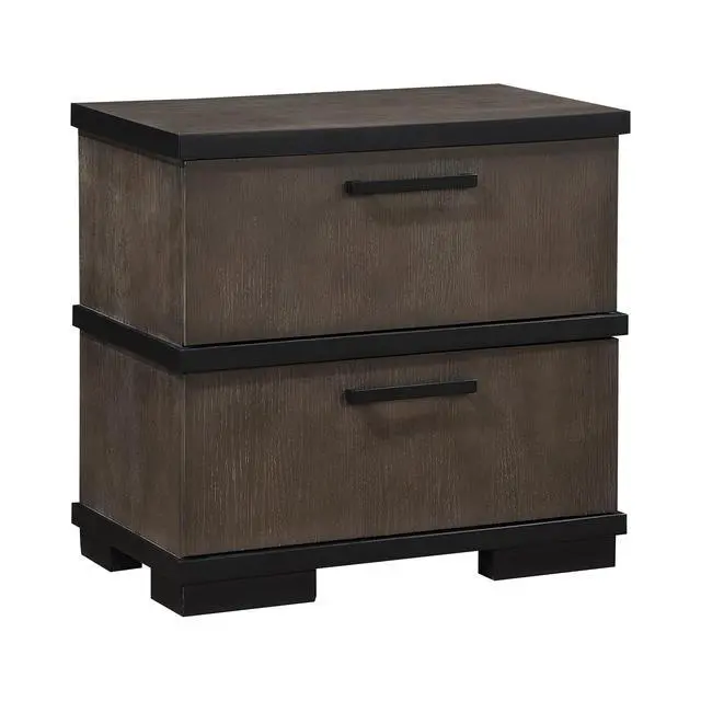 Alt view image 3 of 7 - Two-Tone Brown Black Finish 2-Drawers Nightstand 1Pc Modern Industrial Design Bedroom Furniture